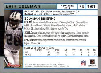 2004 Bowman #161 Erik Coleman Back