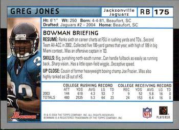 2004 Bowman #175 Greg Jones Back