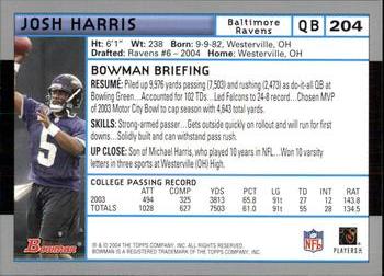 2004 Bowman #204 Josh Harris Back