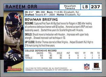 2004 Bowman #237 Raheem Orr Back