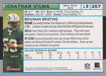 2004 Bowman #257 Jonathan Vilma Back