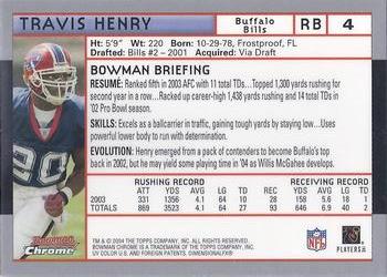 2004 Bowman Chrome #4 Travis Henry Back