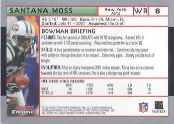2004 Bowman Chrome #6 Santana Moss Back