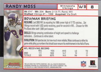 2004 Bowman Chrome #8 Randy Moss Back