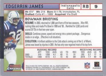 2004 Bowman Chrome #9 Edgerrin James Back