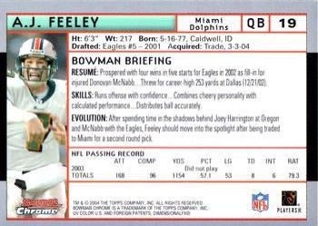 2004 Bowman Chrome #19 A.J. Feeley Back
