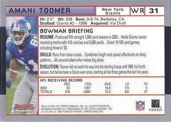 2004 Bowman Chrome #31 Amani Toomer Back