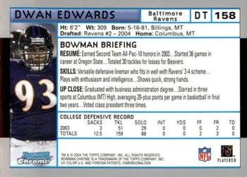 2004 Bowman Chrome #158 Dwan Edwards Back