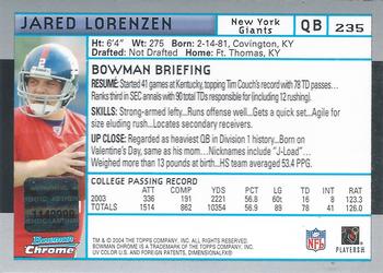 2004 Bowman Chrome #235 Jared Lorenzen Back