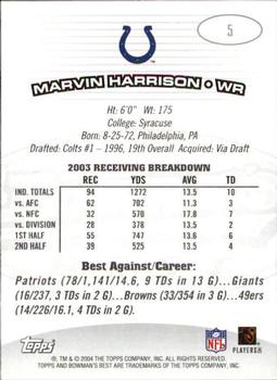 2004 Bowman's Best #5 Marvin Harrison Back
