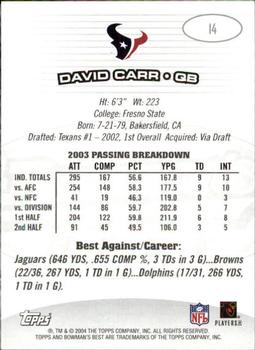 2004 Bowman's Best #14 David Carr Back
