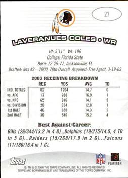 2004 Bowman's Best #27 Laveranues Coles Back