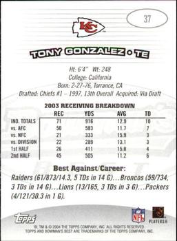 2004 Bowman's Best #37 Tony Gonzalez Back