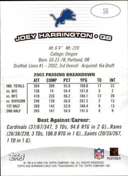 2004 Bowman's Best #56 Joey Harrington Back