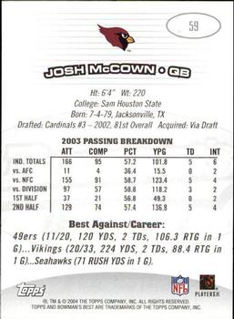 2004 Bowman's Best #59 Josh McCown Back