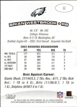 2004 Bowman's Best #61 Brian Westbrook Back