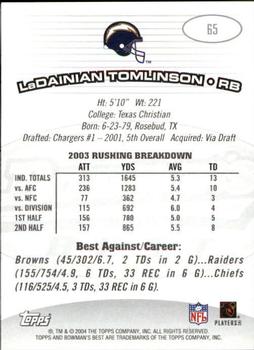 2004 Bowman's Best #65 LaDainian Tomlinson Back