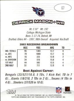 2004 Bowman's Best #67 Derrick Mason Back