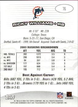 2004 Bowman's Best #76 Ricky Williams Back