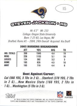 2004 Bowman's Best #115 Steven Jackson Back