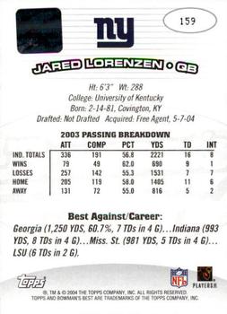 2004 Bowman's Best #159 Jared Lorenzen Back