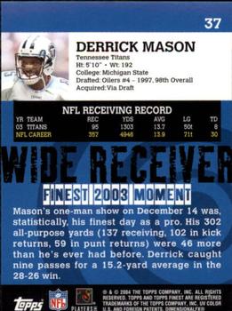 2004 Finest #37 Derrick Mason Back