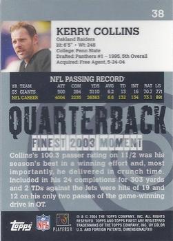2004 Finest #38 Kerry Collins Back