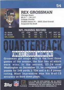 2004 Finest #54 Rex Grossman Back
