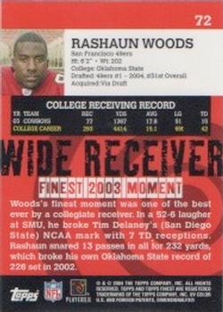 2004 Finest #72 Rashaun Woods Back