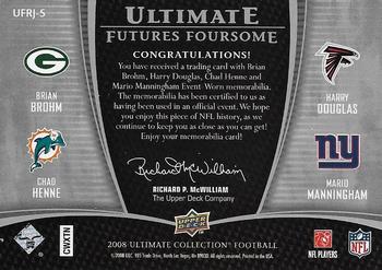 2008 Upper Deck Ultimate Collection - Ultimate Futures Foursomes Jerseys Patch Holofoil #UFRJ-5 Brian Brohm / Chad Henne / Harry Douglas / Mario Manningham Back