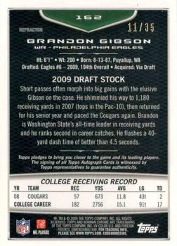 2009 Bowman Chrome - Rookie Autographs Blue Refractors #162 Brandon Gibson Back