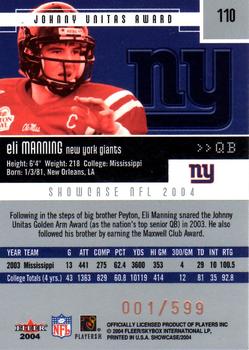 2004 Fleer Showcase #110 Eli Manning Back