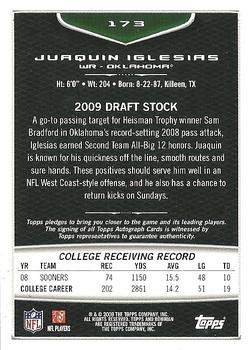 2009 Bowman Draft Picks - Rookie Autographs #173 Juaquin Iglesias Back