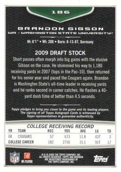 2009 Bowman Draft Picks - Rookie Autographs #186 Brandon Gibson Back