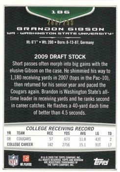 2009 Bowman Draft Picks - White #186 Brandon Gibson Back