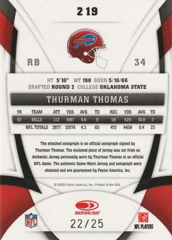 2009 Donruss Certified - Mirror Gold Signatures #219 Thurman Thomas Back