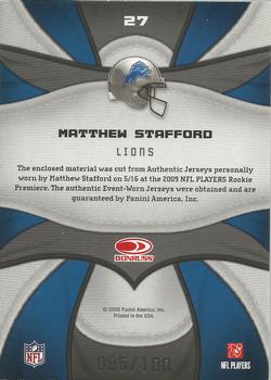 2009 Donruss Certified - Rookie Fabric of the Game #27 Matthew Stafford Back