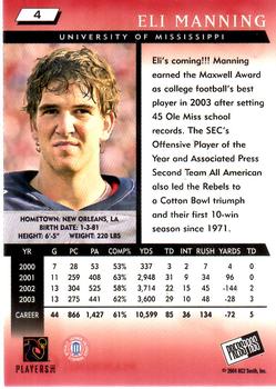 2004 Press Pass #4 Eli Manning Back