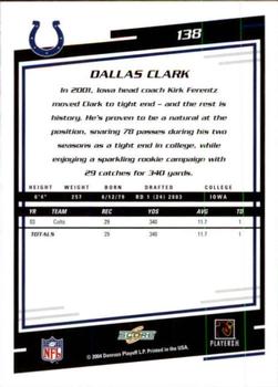2004 Score #138 Dallas Clark Back