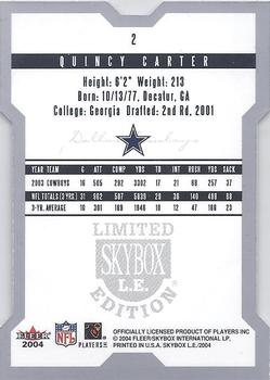 2004 SkyBox LE #2 Quincy Carter Back