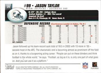 2004 Topps #24 Jason Taylor Back