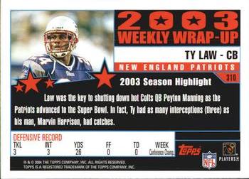 2004 Topps #310 Ty Law Back