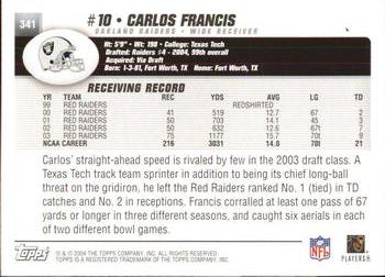 2004 Topps #341 Carlos Francis Back