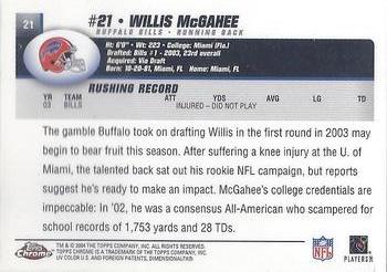2004 Topps Chrome #21 Willis McGahee Back