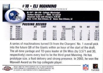 2004 Topps Chrome #205 Eli Manning Back