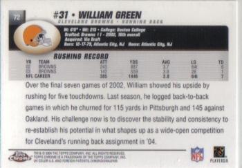 2004 Topps Chrome #72 William Green Back