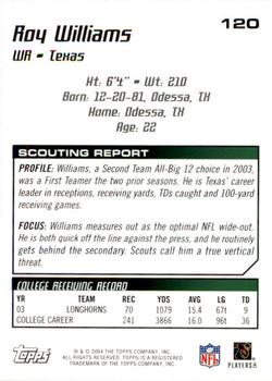 2004 Topps Draft Picks & Prospects #120 Roy Williams Back