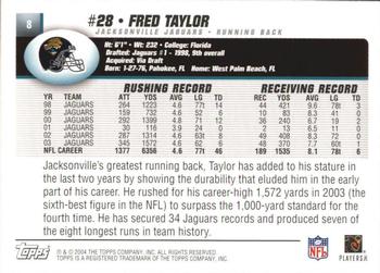 2004 Topps Signature #8 Fred Taylor Back