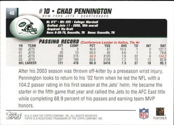 2004 Topps Signature #48 Chad Pennington Back