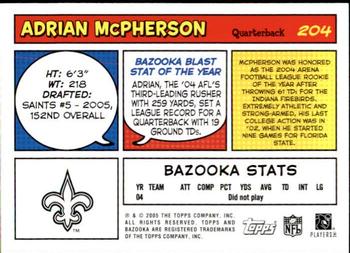 2005 Bazooka #204 Adrian McPherson Back